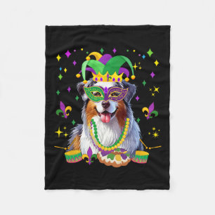 Australian Shepherd Mardi Gras Masked Beads Owner Fleece Blanket