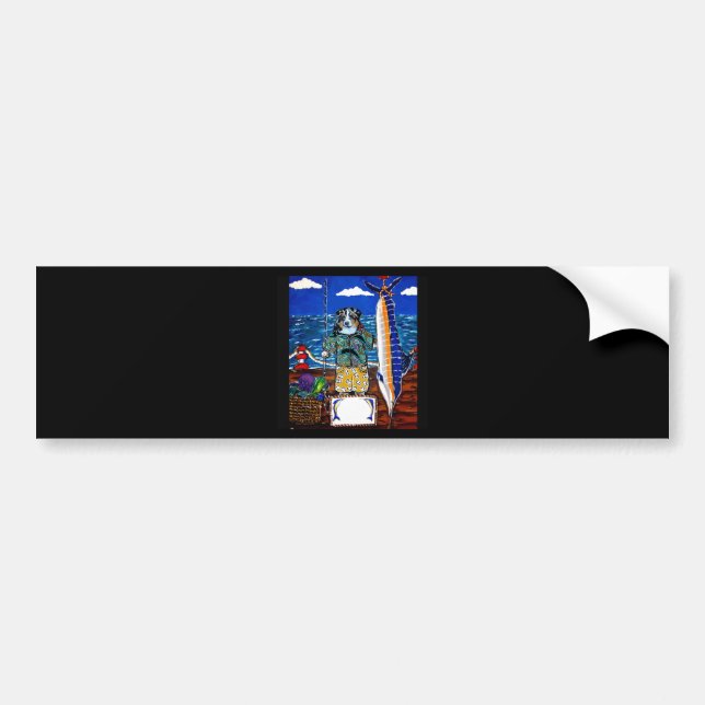 Australian Shepherd Marlin Fishing Bumper Sticker (Front)