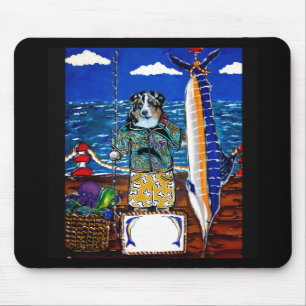 Australian Shepherd Marlin Fishing Mouse Pad