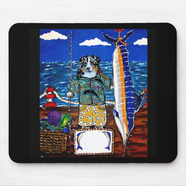 Australian Shepherd Marlin Fishing Mouse Pad (Front)