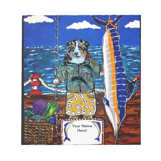 Australian Shepherd Marlin Fishing Notepad (Front)