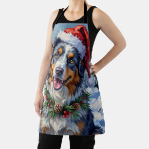 Australian Shepherd Merle Winter Christmas Art Apron