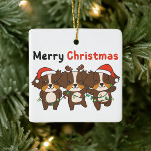 Australian Shepherd Merry Christmas Cute Dogs Ceramic Ornament