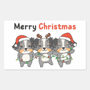 Australian Shepherd Merry Christmas Cute Dogs Sticker