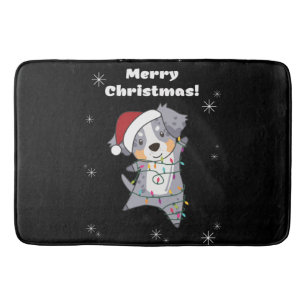 Australian Shepherd Merry Christmas Winter Bath Mat