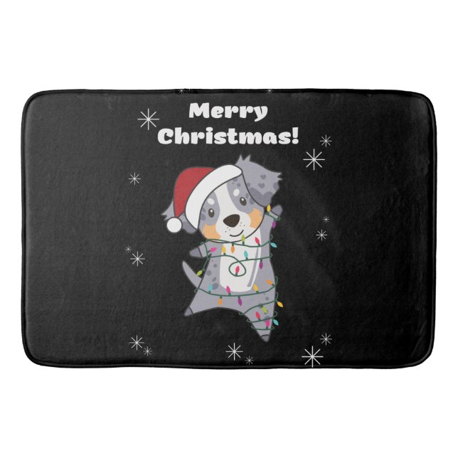 Australian Shepherd Merry Christmas Winter Bath Mat (Front)
