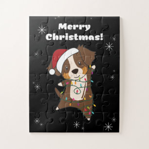 Australian Shepherd Merry Christmas Winter Jigsaw Puzzle