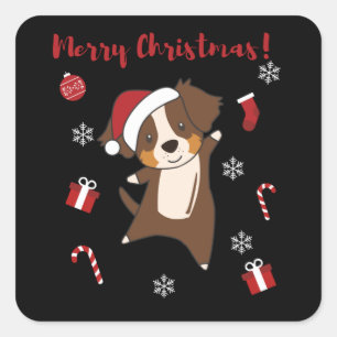 Australian Shepherd Merry Christmas Winter Square Sticker