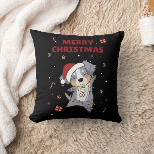 Australian Shepherd Merry Christmas Winter Throw P Throw Pillow (Blanket)