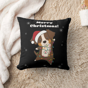 Australian Shepherd Merry Christmas Winter Throw Pillow
