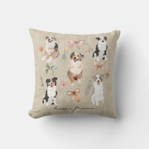 Australian Shepherd Mom & Aussie Mama Coquette Bow Throw Pillow