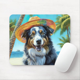 Australian Shepherd On Beach dog lover summer gift Mouse Pad