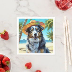 Australian Shepherd On Beach dog lover summer gift Napkin