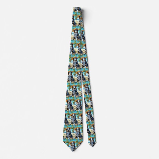 Australian Shepherd On Beach dog lover summer gift Tie (Front)