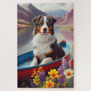 Australian Shepherd on Paddle: A Scenic Adventure Jigsaw Puzzle