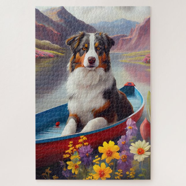 Australian Shepherd on Paddle: A Scenic Adventure Jigsaw Puzzle (Vertical)