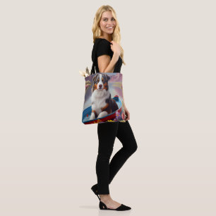 Australian Shepherd on Paddle: A Scenic Adventure Tote Bag