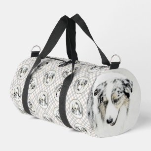 Australian Shepherd Painting Blue Merle Dog Art Duffle Bag