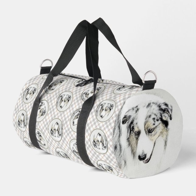 Australian Shepherd Painting Blue Merle Dog Art Duffle Bag (Left Corner)