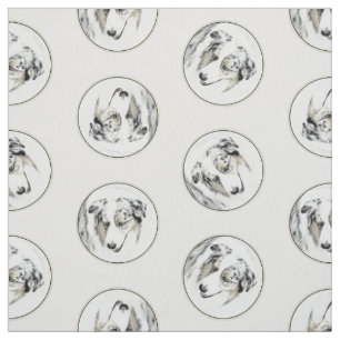 Australian Shepherd Painting Blue Merle Dog Art Fabric