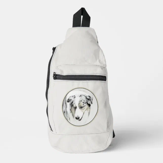 Australian Shepherd Painting Blue Merle Dog Art Sling Bag Zazzle