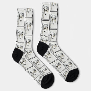 Australian Shepherd Painting Blue Merle Dog Art Socks