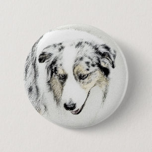 Australian Shepherd Painting - Original Dog Art 2 Inch Round Button