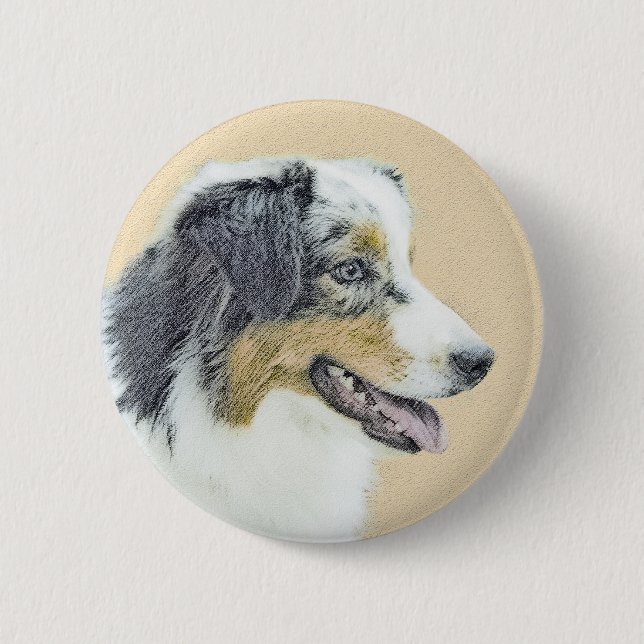 Australian Shepherd Painting - Original Dog Art 2 Inch Round Button (Front)