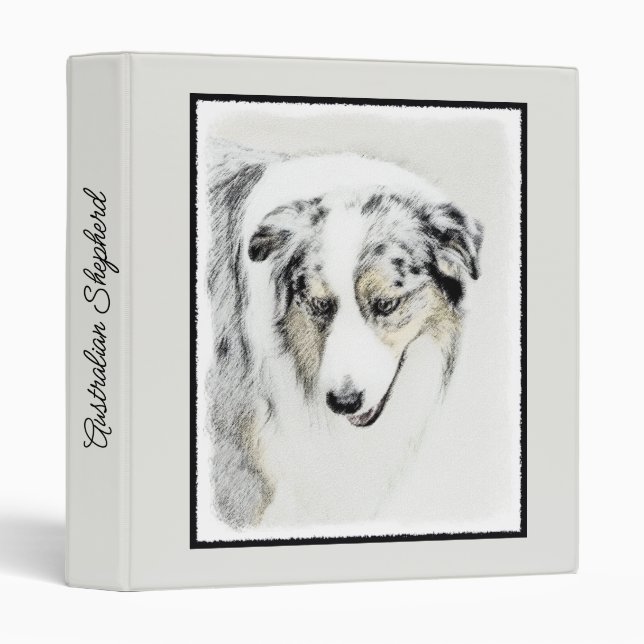 Australian Shepherd Painting - Original Dog Art Binder (Front/Spine)