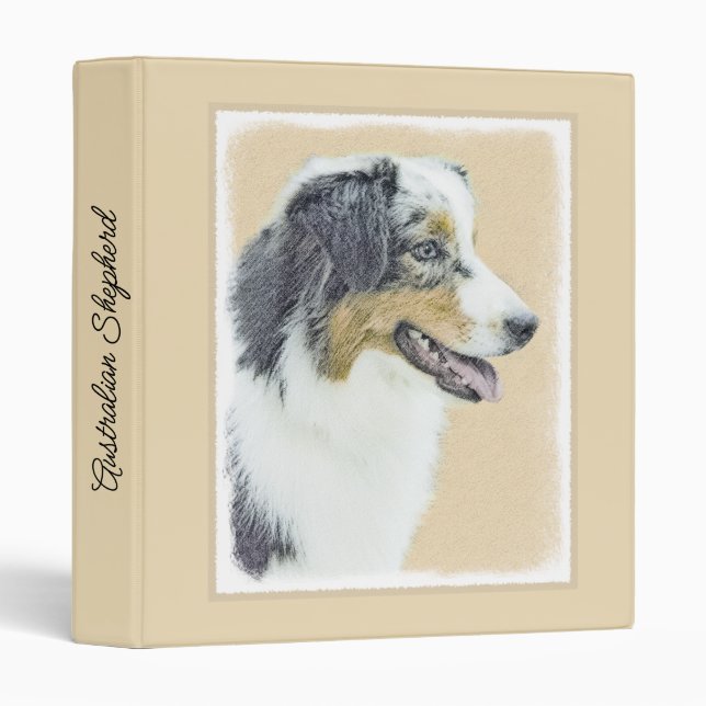 Australian Shepherd Painting - Original Dog Art Binder (Front/Spine)