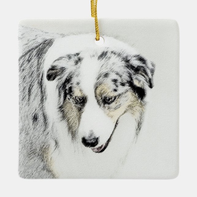 Australian Shepherd Painting - Original Dog Art Ceramic Ornament (Front)