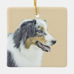 Australian Shepherd Painting - Original Dog Art Ceramic Ornament