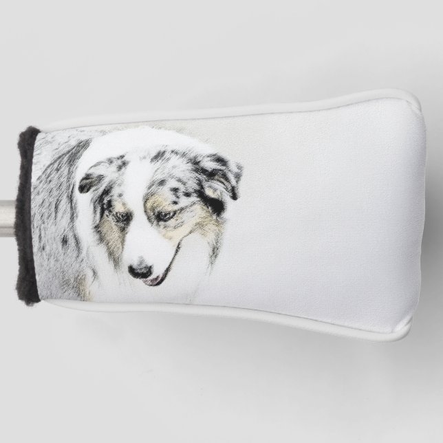 Australian Shepherd Painting - Original Dog Art Golf Head Cover (Front)