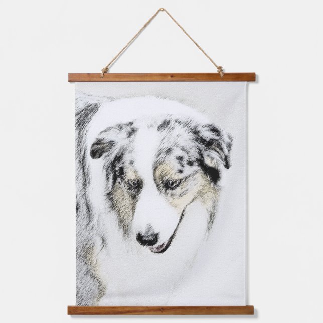 Australian Shepherd Painting - Original Dog Art Hanging Tapestry (Front)