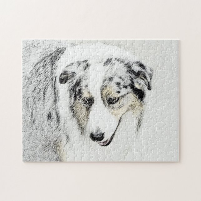 Australian Shepherd Painting - Original Dog Art Jigsaw Puzzle (Horizontal)