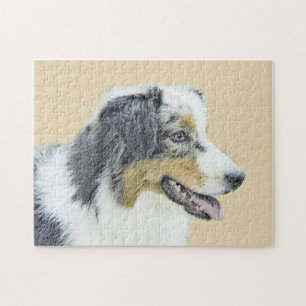 Australian Shepherd Painting - Original Dog Art Jigsaw Puzzle