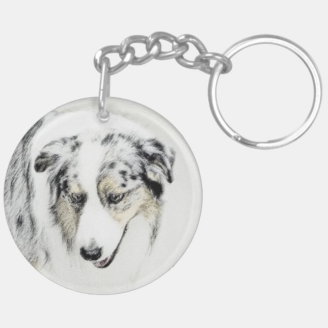 Australian Shepherd Painting - Original Dog Art Keychain (Back Left)
