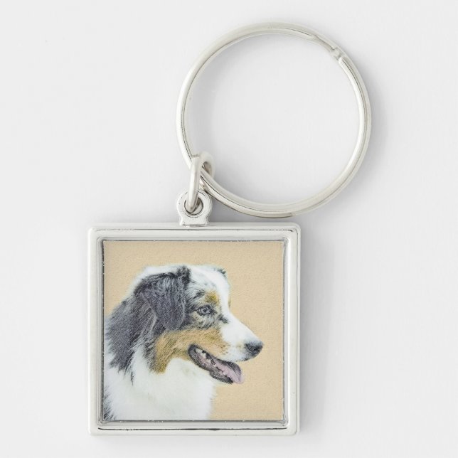 Australian Shepherd Painting - Original Dog Art Keychain (Front)