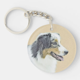Australian Shepherd Painting - Original Dog Art Keychain