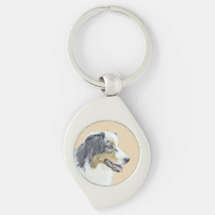 Australian Shepherd Painting - Original Dog Art Keychain