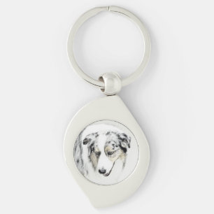 Australian Shepherd Painting - Original Dog Art Keychain