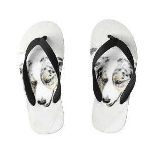 Australian Shepherd Painting - Original Dog Art Kid's Flip Flops