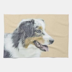 Australian Shepherd Painting - Original Dog Art Kitchen Towel