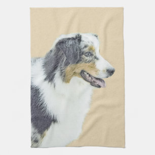 Australian Shepherd Painting - Original Dog Art Kitchen Towel
