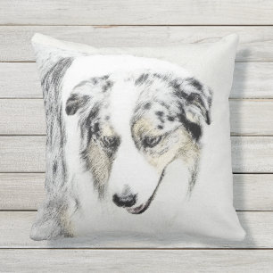 Australian Shepherd Painting - Original Dog Art Outdoor Pillow