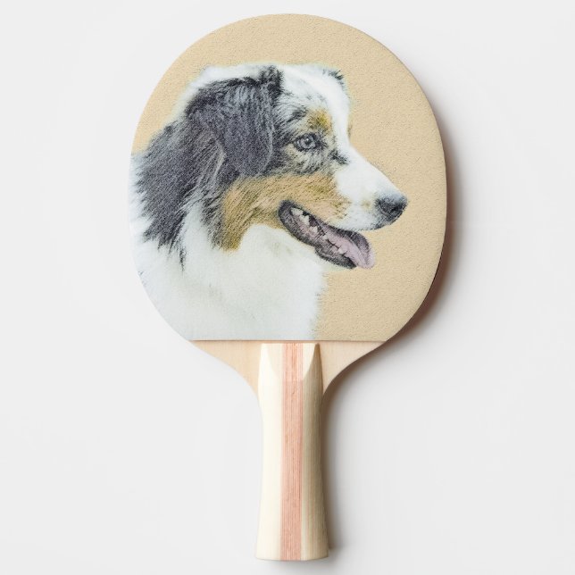 Australian Shepherd Painting - Original Dog Art Ping Pong Paddle (Front)