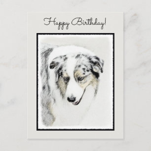 Australian Shepherd Painting - Original Dog Art Postcard