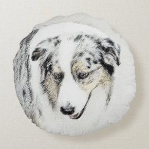 Australian Shepherd Painting - Original Dog Art Round Pillow