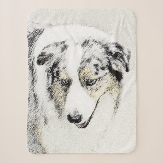 Australian Shepherd Painting - Original Dog Art Sherpa Blanket (Front)