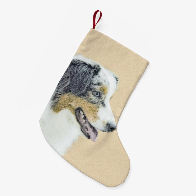 Australian Shepherd Painting - Original Dog Art Small Christmas Stocking (Front (Hanging))